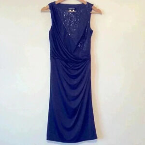 TADASHI SHOJI Sleeveless Gathered Waist Sequined Accent Sheath Dress